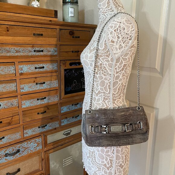 Michael Kors Vintage- Soft Suede Like - Snake / Animal Print Bag- Gray- EC - Picture 4 of 13